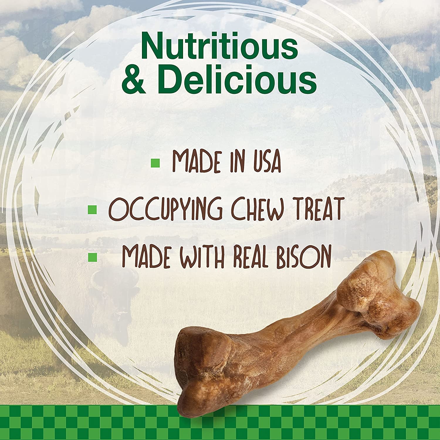 Nylabone Healthy Edibles WILD Natural Dog Chews, Long Lasting Bones for Dogs, Bison Flavor Dog Treats, Medium (2 Count)