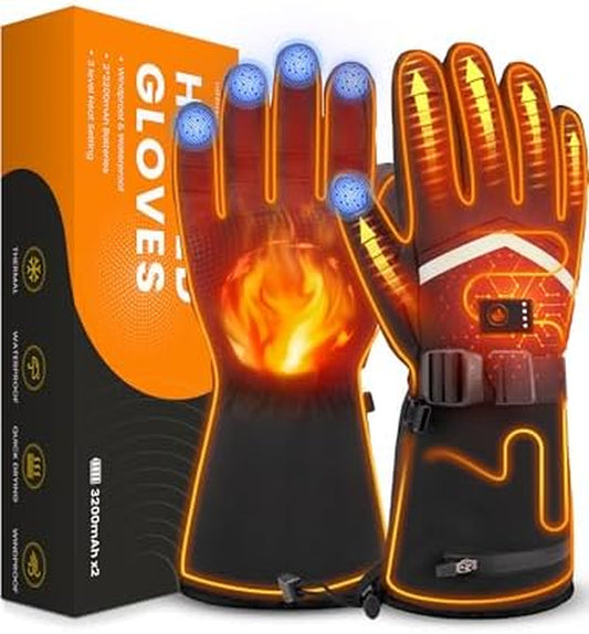 Heated Gloves for Men and Women, Rechargeable Hand Warmers with Touchscreen, Waterproof Electric Heated Ski Glove for Winter Outdoor Work Hunting Camping Hiking Skiing Raynaud