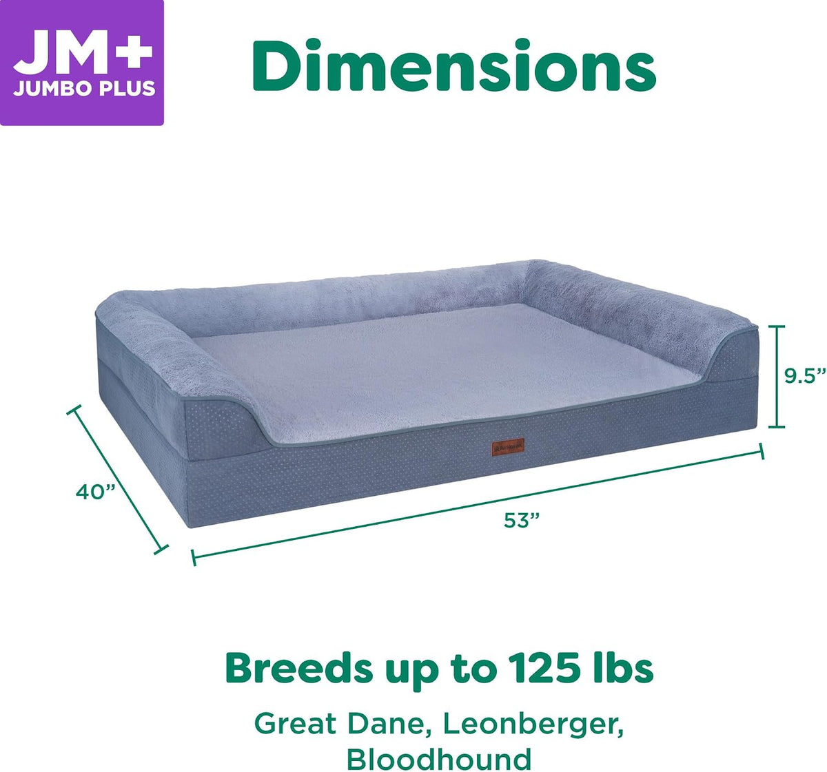 Furhaven Jumbo plus (53"X40") Orthopedic Dog Bed – Certipur-Us Foam Sofa Pet Bed, Embossed Velvet, Removable Washable Cover, Steel Blue
