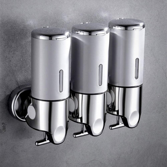 3 in 1 Chamber Wall Mounted Shampoo and Conditioner Dispenser (Silver)