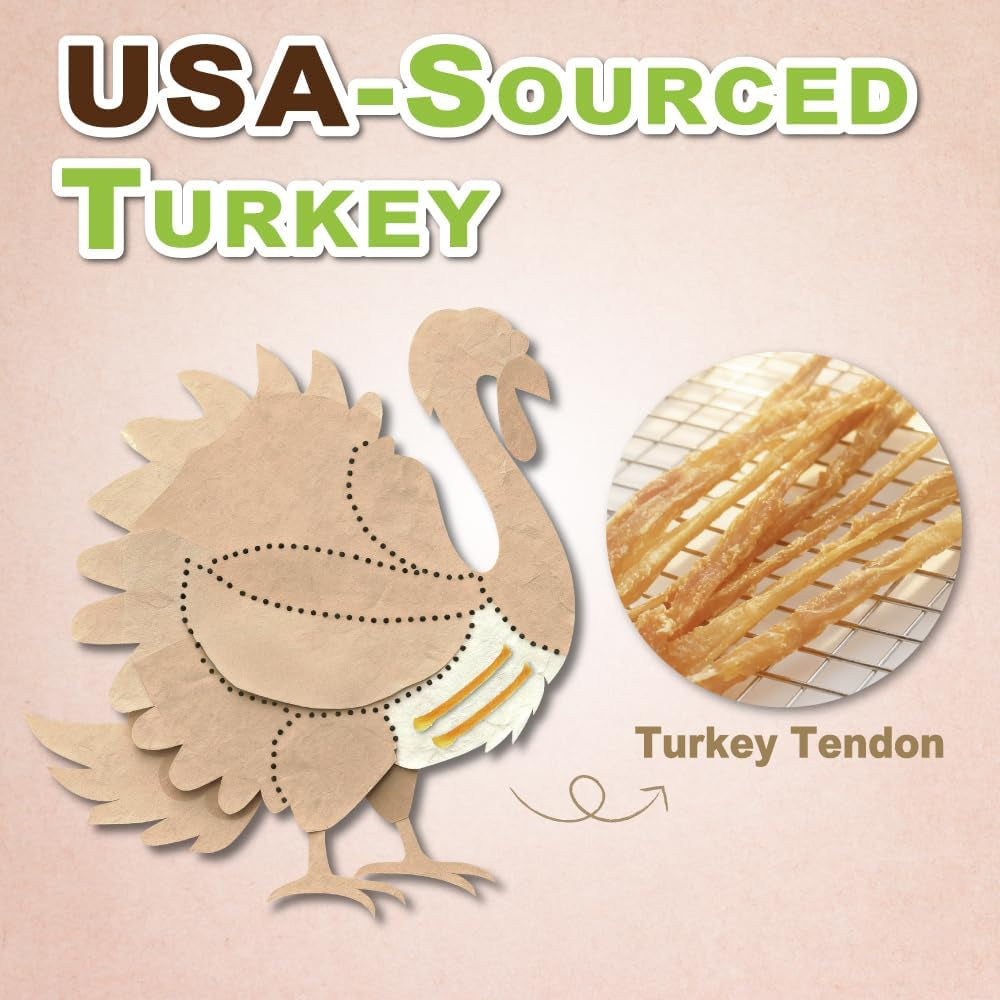 A Freschi Srl Turkey Tendons for Dogs, Usa-Sourced Human Grade, Rawhide-Free Long-Lasting Puppy Chews, All Natural Hypoallergenic Dog Treats for Small Breeds, Bone (S), 8 Oz Pack