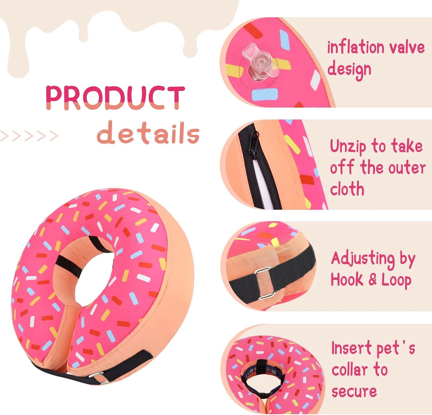 Supet Inflatable Dog Cone Collar Alternative after Surgery, Doggie Neck Donut Collar Recovery Ecollar for Post Surgery, Soft Dog Cone for Small Medium Puppies Cats
