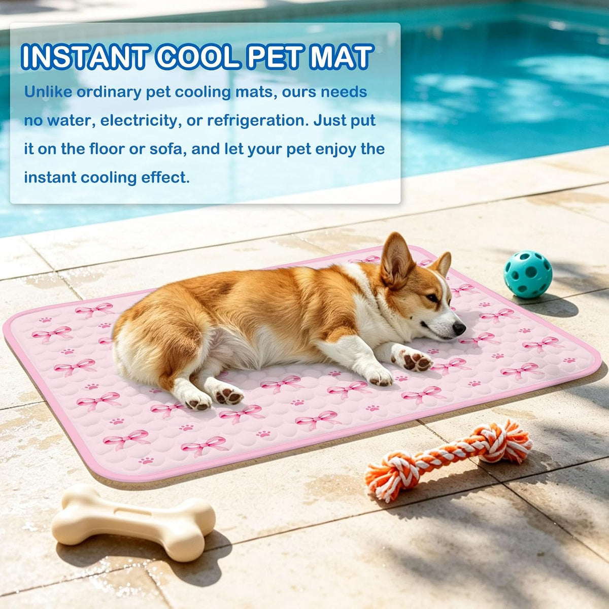 Pink Bow Cooling Mat 30 * 40 Inch, Large Self-Cooling Mat for Dogs & Cats, Summer Pet Mat with Arctic Pattern, Portable Polyester Gifts for Hot Weather