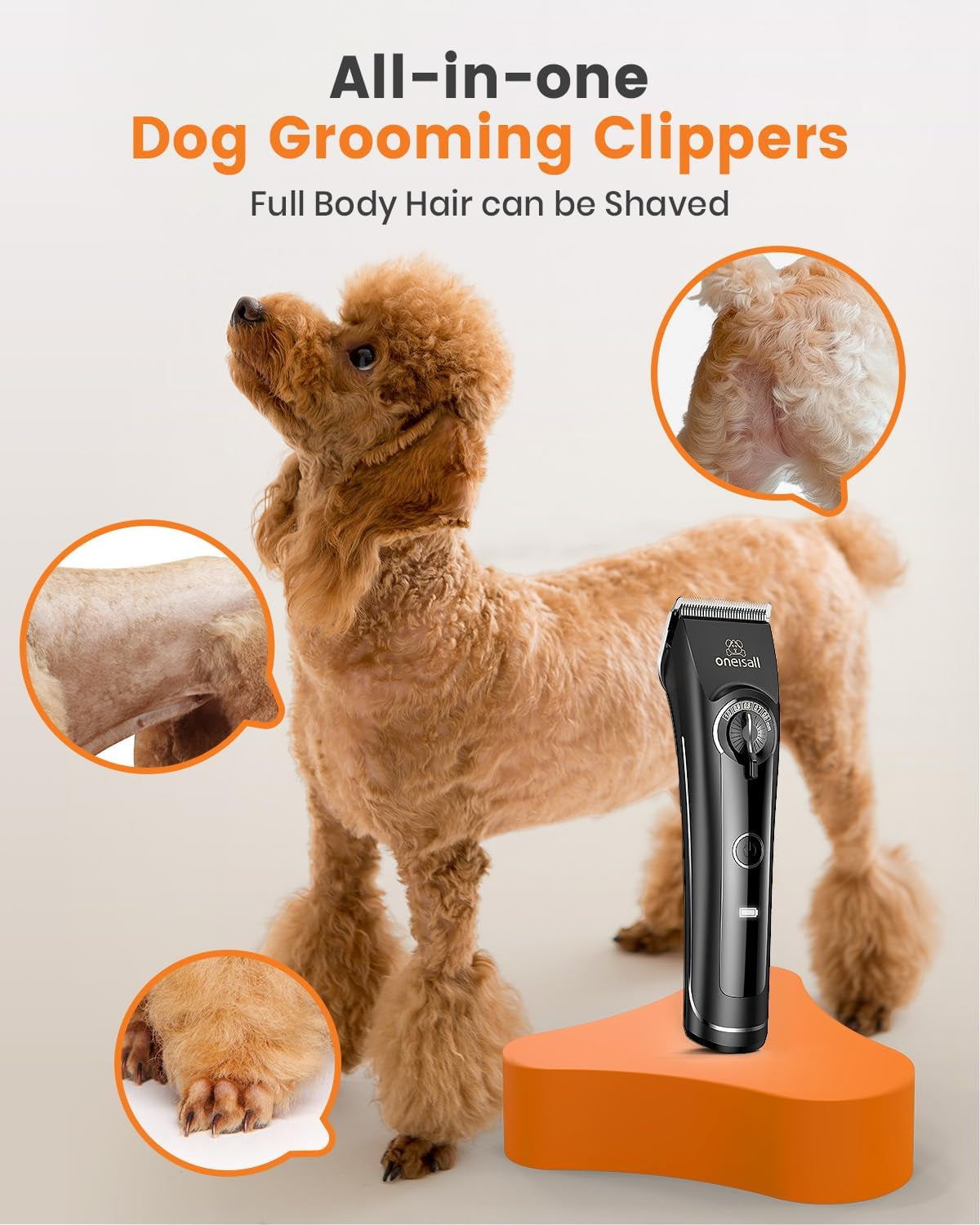 Oneisall Dog Clippers for Grooming Doodles Poodles Thick Curly Hair,Low Noise Heavy Duty Dog Grooming Kit with Detachable Metal Blades