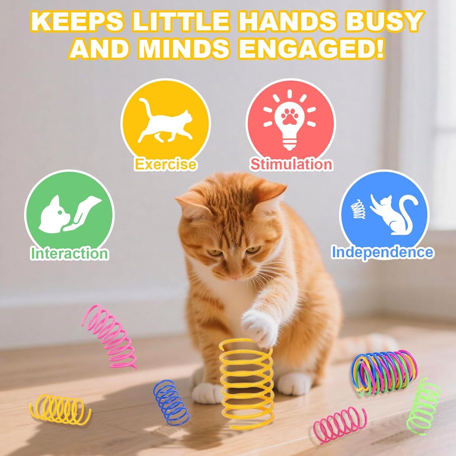 2-Pack USB Rechargeable Smart Cat Toy Ball, 360° Rotation Automatic Moving Chase Toy, Obstacle Avoidance Interactive Play with 4 Spiral Springs, Enrichment Toys for Indoor Cats, Puppies & Small Dogs