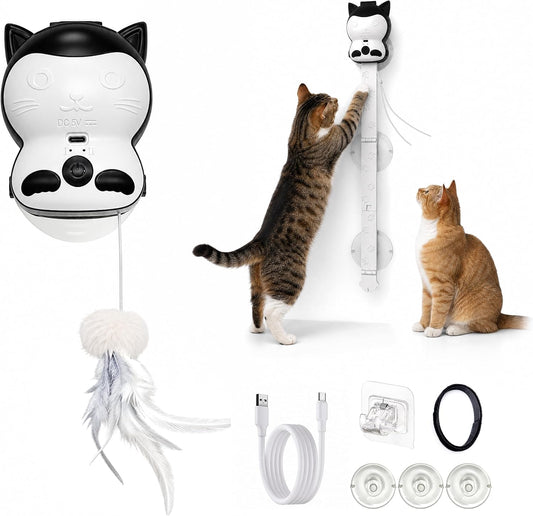 2-In-1 Electric Cat Toy, Automatic Interactive Cat Wand with 2 Play Modes (Track Chase & Bounce), Indoor Exercise Toy for Kittens & Adult Cats