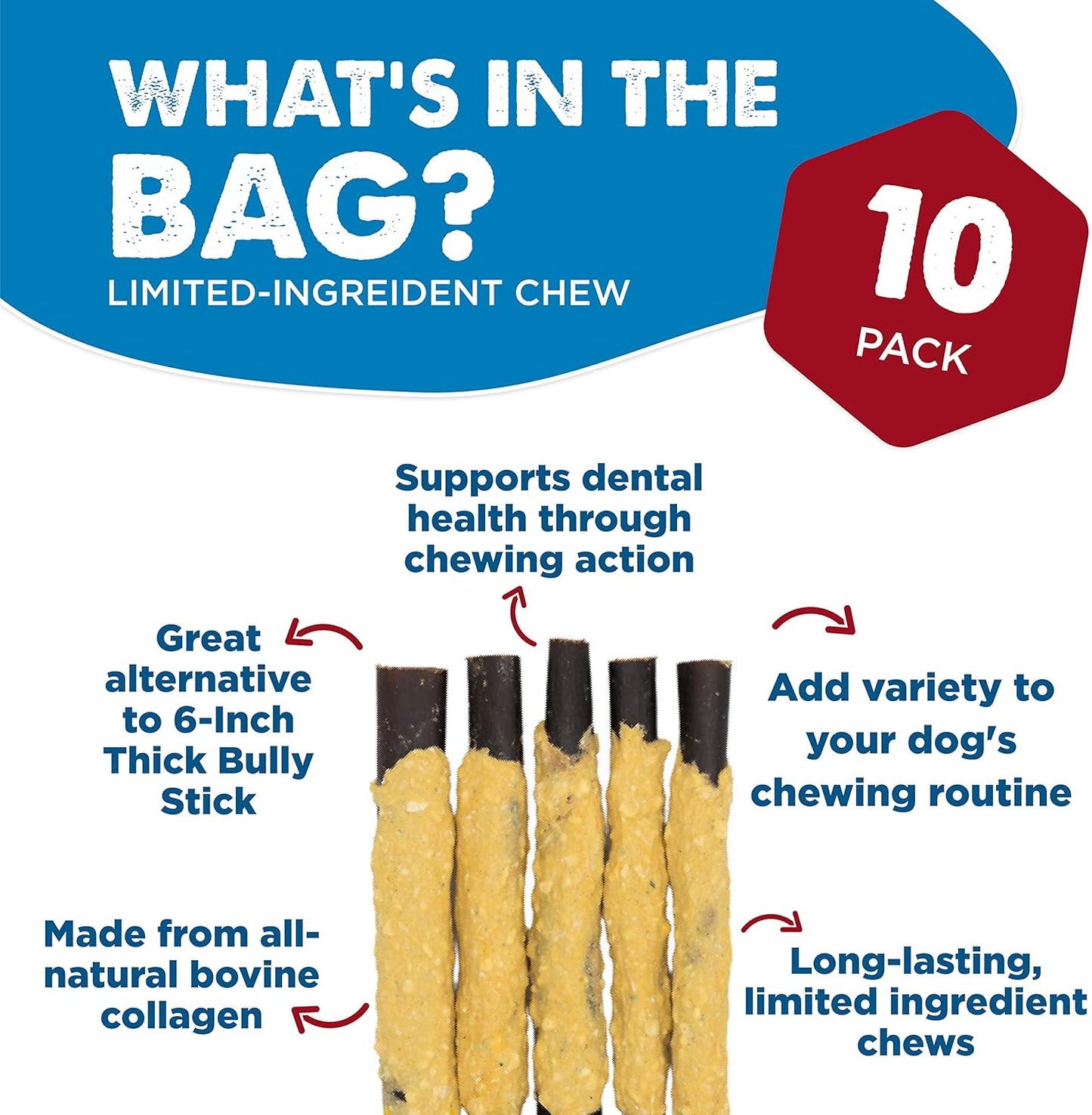 Best Bully Sticks Cheese Wrapped Beef Collagen Sticks - 12 Inch 10 Count (Pack of 1) - All-Natural, USA Baked and Packed, Easily Digestible, Limited Ingredient, Rawhide Alternative