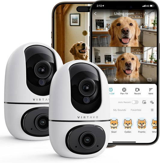 VIRTAVO AI Pet Camera Indoor with Phone App for Dog, Cat & Puppy, 2Pack
