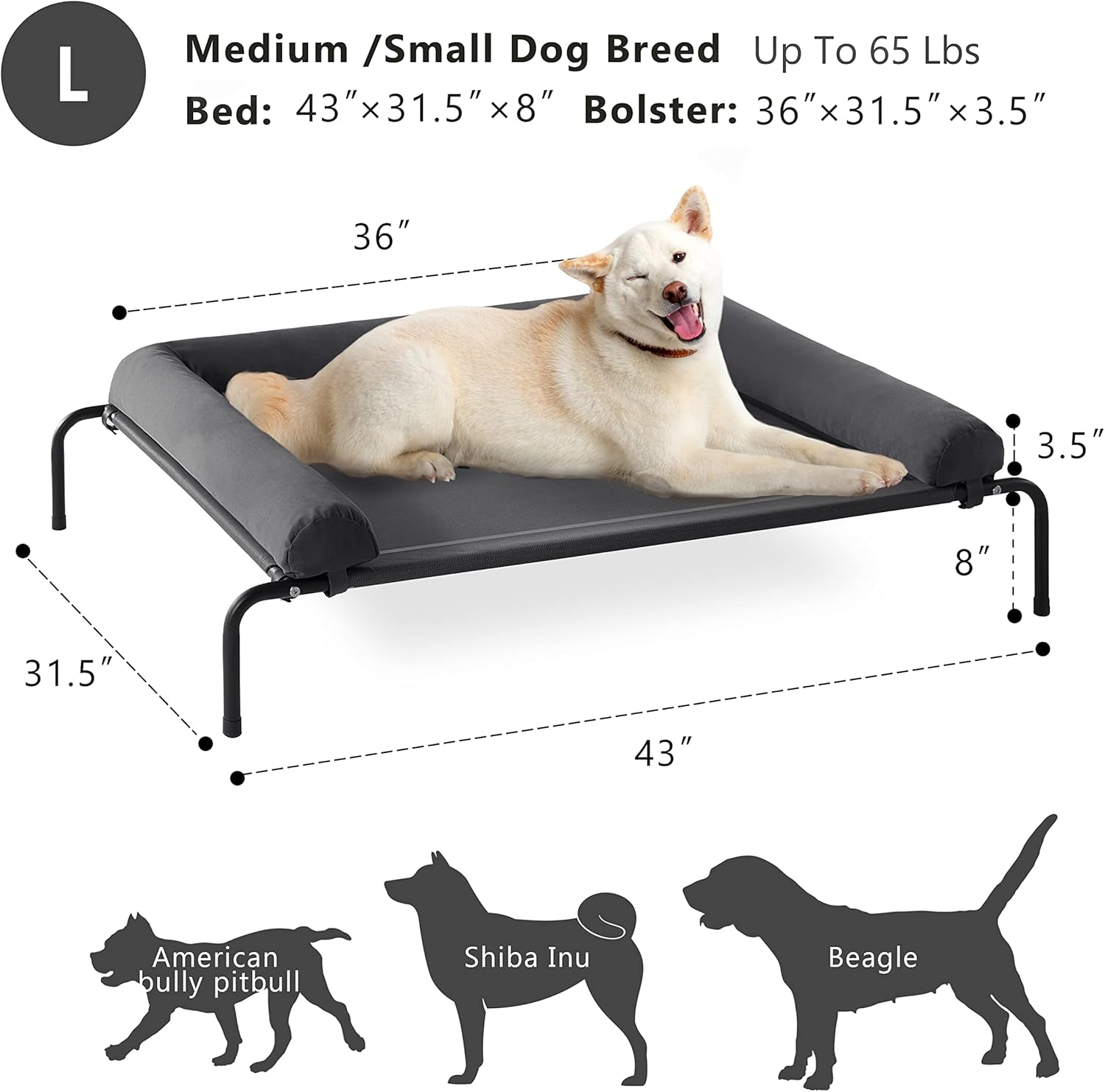 WESTERN HOME Cooling Elevated Dog Bed for Large Dogs, Portable Indoor & Outdoor Raised Dog Bed with Breathable Mesh, Chew Proof Pet Hammock Cots with Removable and Waterproof Bolsters