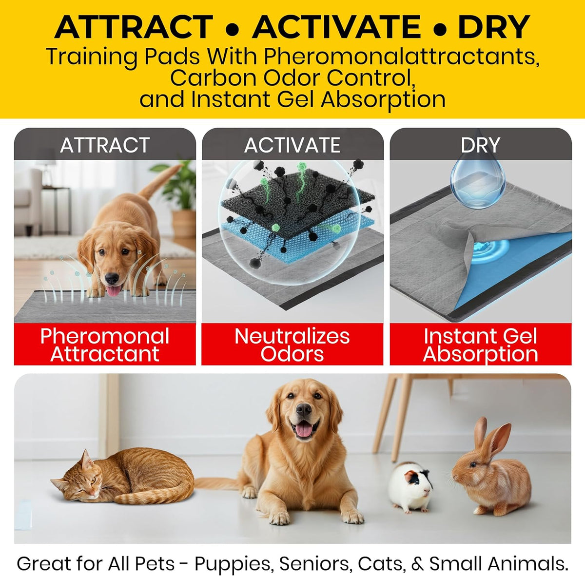 Glad for Pets, Dog Pee Pads, Activated Carbon, Puppy Pads, 30 Count