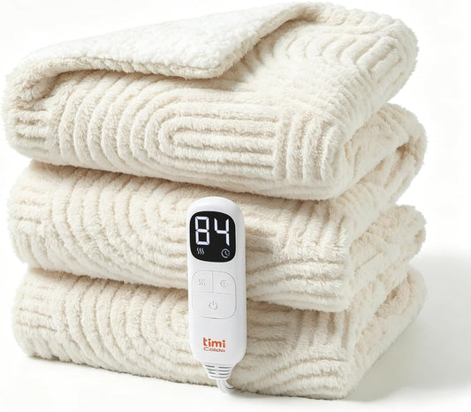 Heated Throw Blanket Electric - 50"X60" Cozy Soft Jacquard Heating Blanket with 4 Heat Levels & 4 Hours Auto-Off, Electric Throw with Overheating Protection, Warm Gifts, Cream