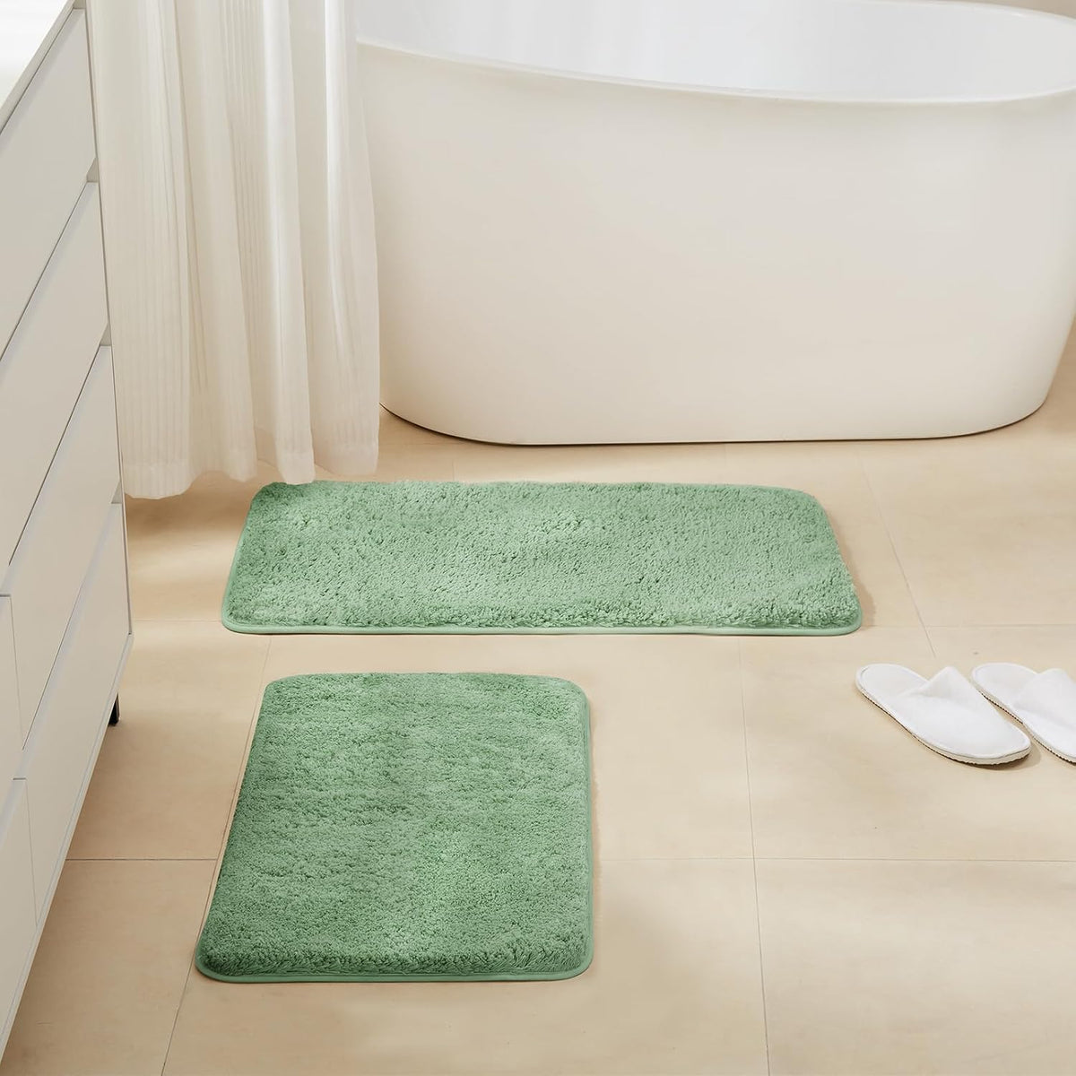 TECHMILLY Super Soft Shaggy Bathroom Rugs Sets 2 Piece, Absorbent Thick Non Slip Microfiber Bath Rugs, Quick Dry Machine Washable Bath Mat for Bathroom Floor, Bathtub and Shower 17"X24"