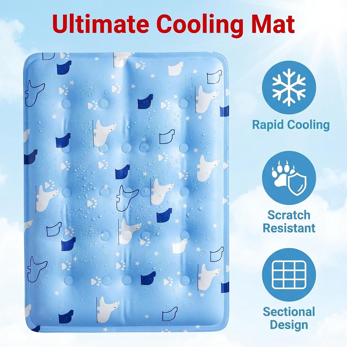 Dog Cooling Mat, Pet Gel Self Cooling Pad for Dogs and Cats, Waterproof Non-Toxic Taffeta Fabric Summer Cooling Bed for Small Medium Large Pets (L)