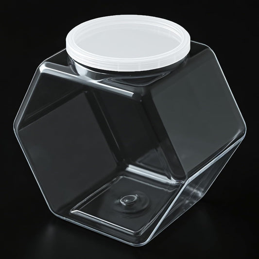 Plastic Candy Jar,72Oz Clear Cookies Jars with Lids Hexagon Dry Food Container for Kitchen,Candies,Cookies,Dog Treats,Laundry Pods,Coffee Pods