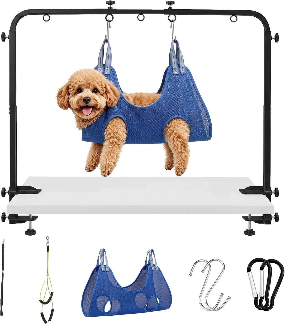Dog Grooming Table Arm, H-Frame with Dual Clamps and Hammock