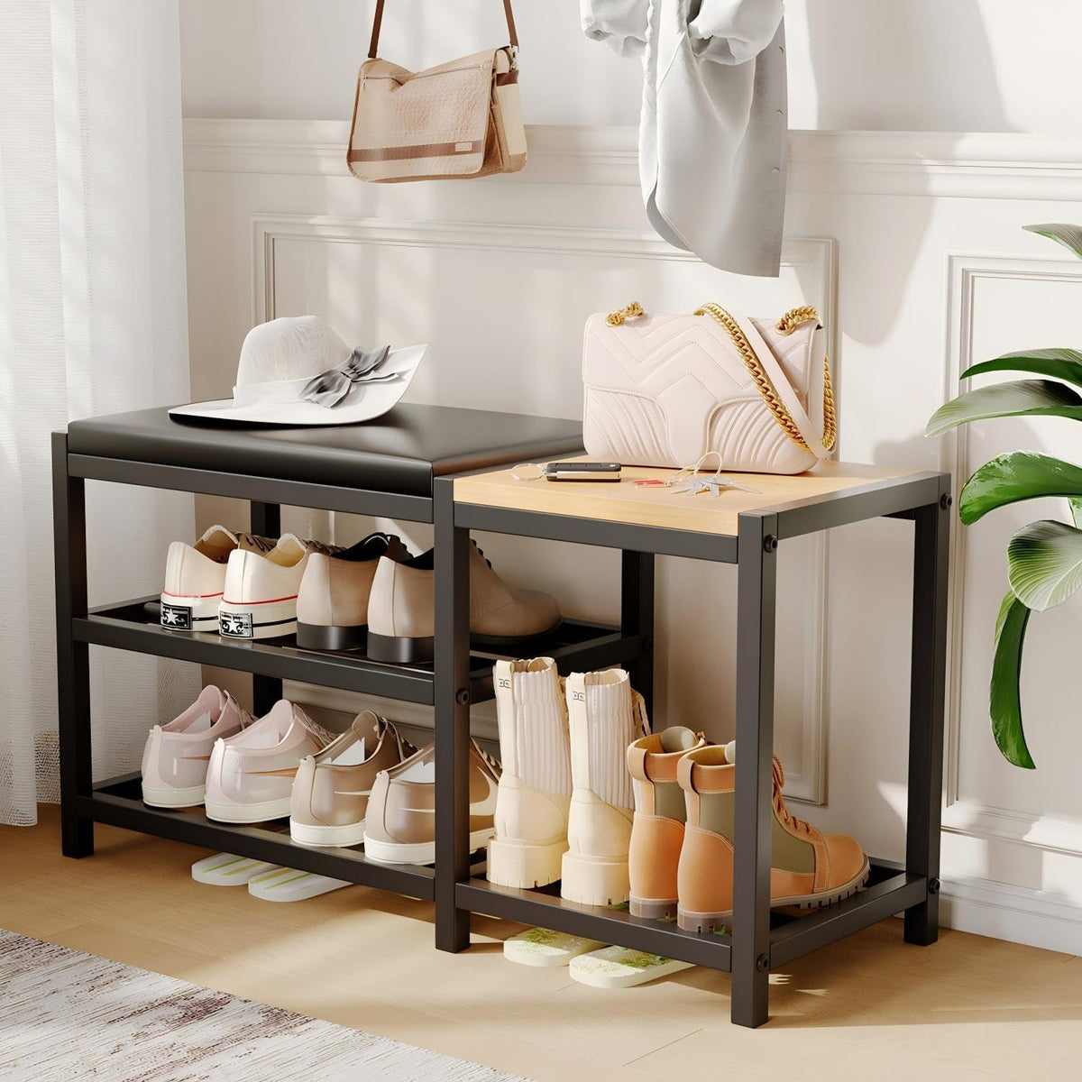 Shoe Bench with Shoe Rack,Shoe Rack for Entryway,Supports 570 Lbs