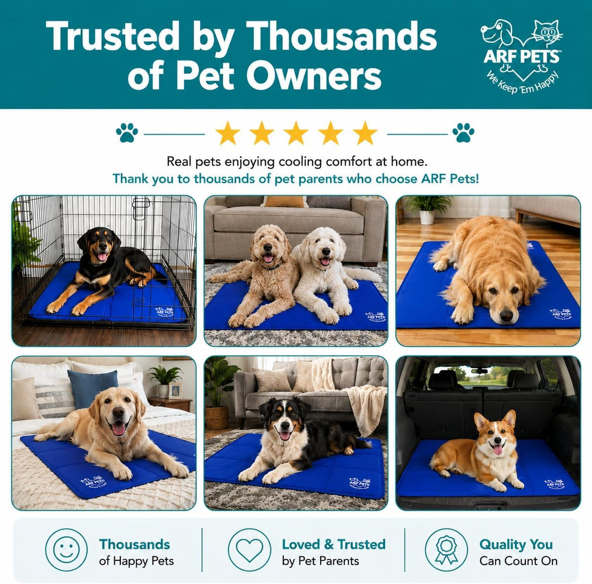 Arf Pets Dog Cooling Mat - Solid Gel Self-Cool Pad | Durable & Non-Toxic