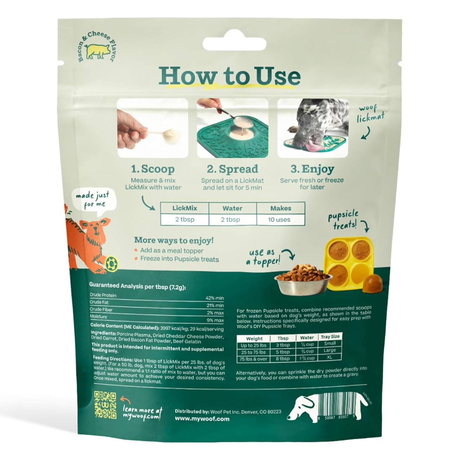 WOOF Lickmixes - Dog Lick Mat Spread and Meal Topper - Delicious and Lower Calorie - Made with Wholesome Ingredients - Perfect for Dog Enrichment - Bacon & Cheese