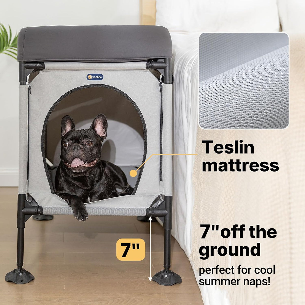 Veehoo Bedside Dog Bed, Dog Bassinet Bunk Beds for Small Dogs
