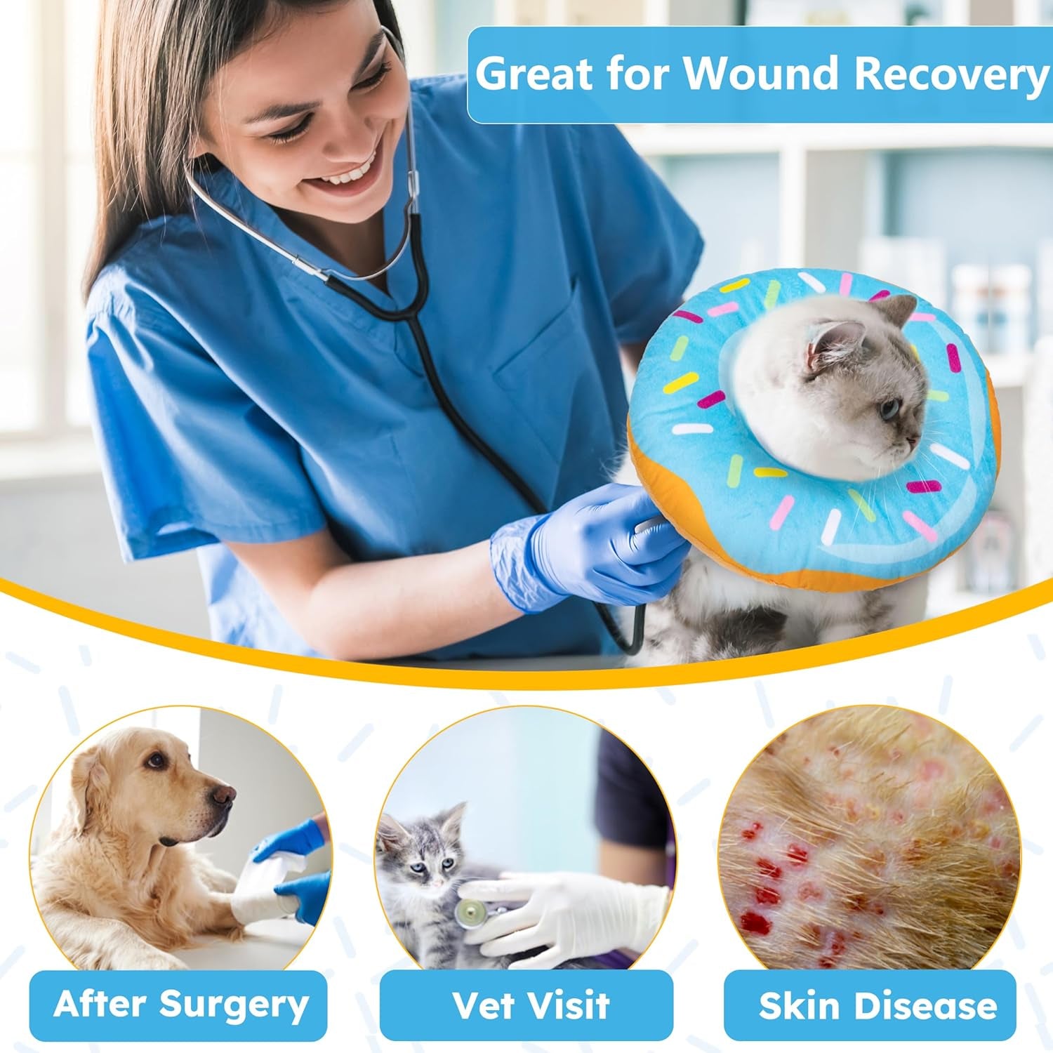 Hpetppy Cat Cone Collar Soft, Cat Recovery Collar for Wound Healing Cute Donut Adjustable Kitten Cones to Stop Licking Comfortable Lightweight Neck Elizabethan Collars for Cats Kittens after Surgery