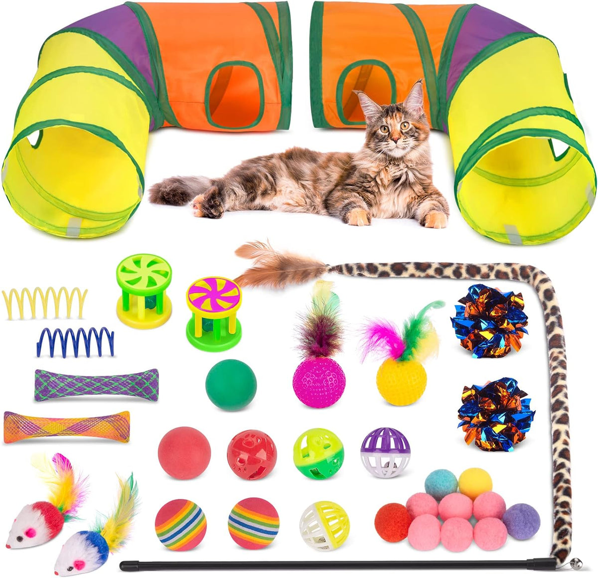 Retro Shaw Cat Toys Set 33Pcs, Collapsible Play Tunnels for Indoor Cats