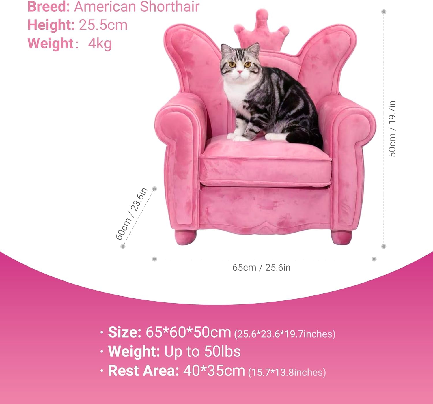 Luxury Pet Sofa – Holland Velvet Dogcat Throne Chair, Pink Princess Style, Cozy & Soft, Washable Cover, Scratch-Resistant & Durable, Perfect for Home Décor & Pet Lovers