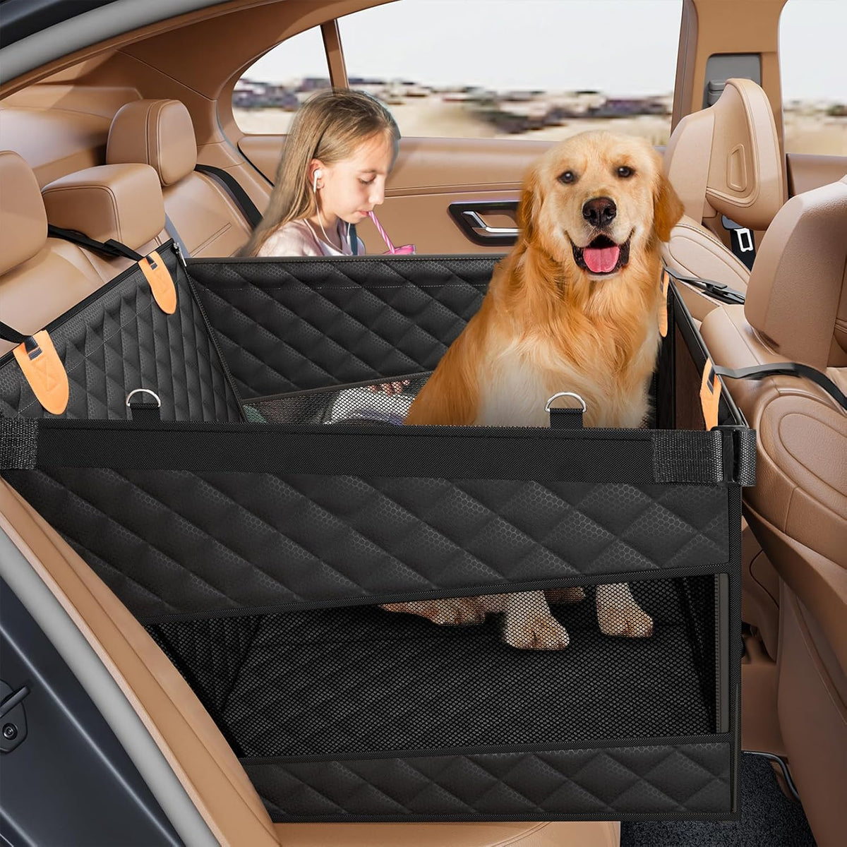 PETICON Large Dog Car Seat, Back Seat Extender for Dogs with Hard Bottom