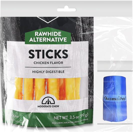 Rawhide Free 5 Inch Retriever Sticks with 1 Waste Bag Roll, Chicken, 3.5 Oz