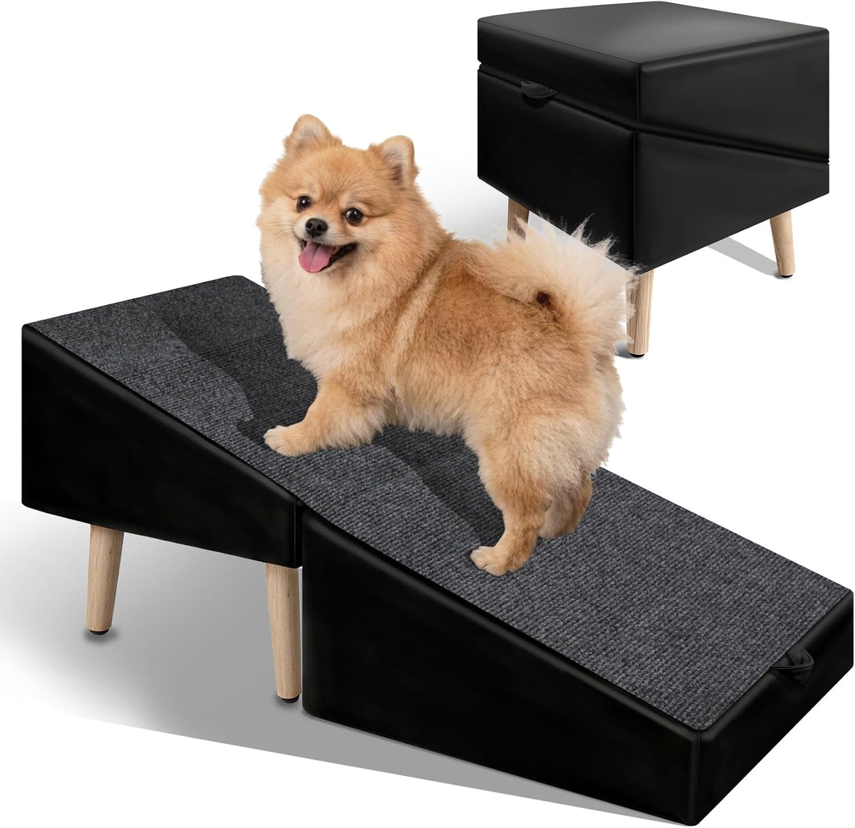 2-In-1 Foldable Dog Ramp Ottoman for Couch and Bed, 13.5" High Dog Stairs