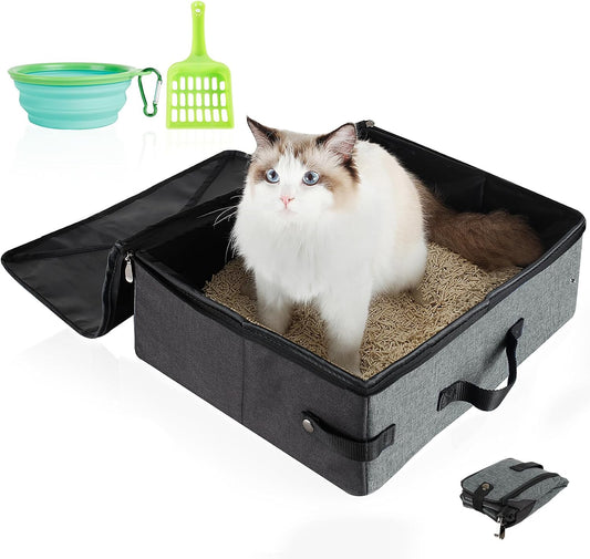 Hicaptain Portable Travel Litter Box for Cats, with Scoop Collapsible Bowl