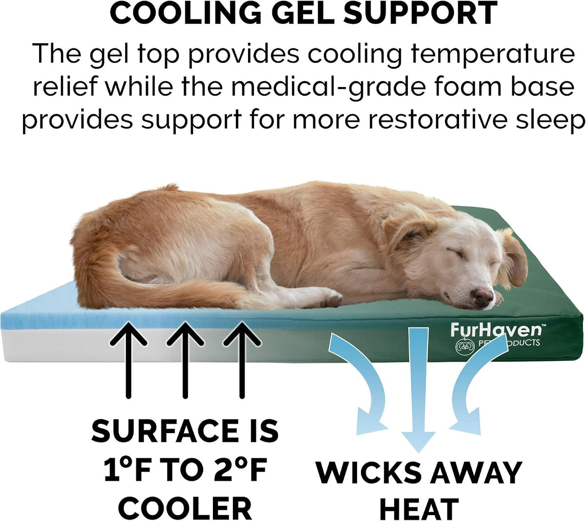 Furhaven Water-Resistant Cooling Gel Dog Bed for Large Dogs W/ Removable Washable Cover, for Dogs up to 125 Lbs - Indoor/Outdoor Logo Print Oxford Polycanvas Mattress - Forest, Jumbo Plus/Xxl