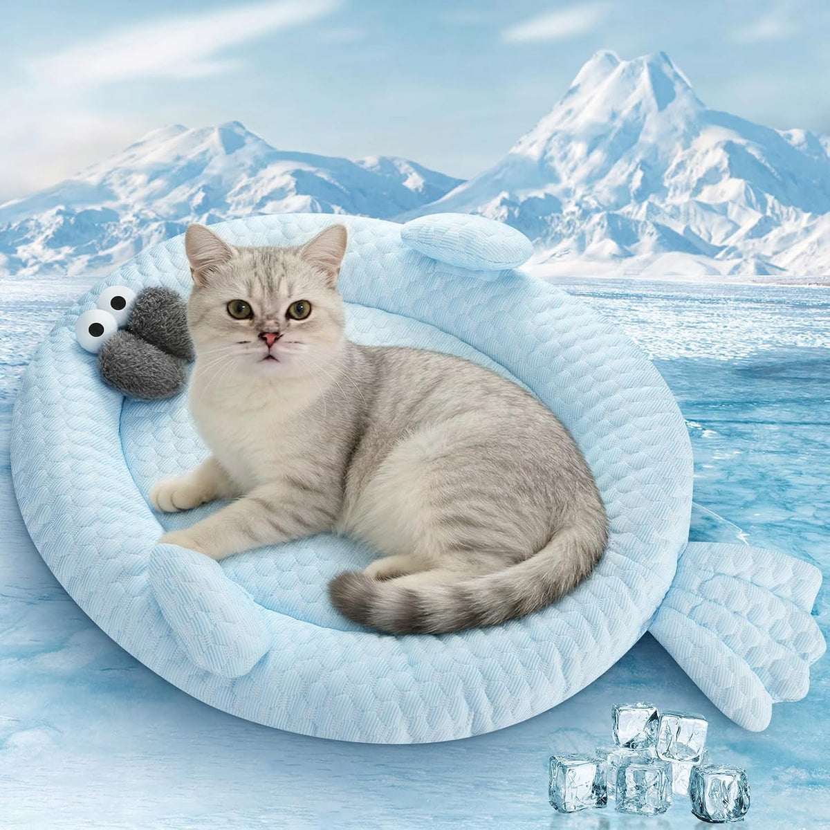 Hillban Cat Cooling Bed Mat Fish Shaped Pet Cooling Mat for Cats or Small Dogs 24.8'' X 20.47'' Cat Cool Bed Comfortable and Soft Cool Pad Washable Non-Slip Bottom Use in Floor Sofa Chair Kennel