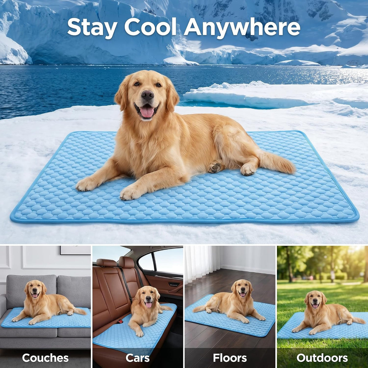 Cooling Mat for Dogs, Large Dog Cooling Mat Outdoor,Self-Cooling Mat for Giant Dogs, Portable & Washable Summer Cool Mat for Car, Crate, and Floor (Blue,59"X39")