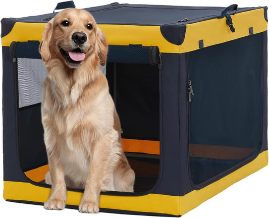 Soft-Sided Dog Crate 40 Inch XL by A4PET, Collapsible Foldable Crate for Large Dogs, Breathable Mesh, Washable Cover, Patented Screw Frame, Travel & Car Safe
