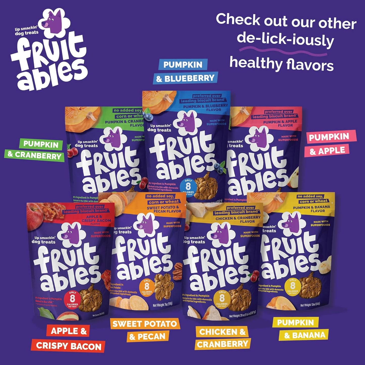 Fruitables Baked Dog Treats, Healthy Pumpkin Treat for Dogs, Low Calorie & Delicious, No Wheat, Corn or Soy, Made in the USA, Pumpkin and Blueberry Flavor, 12Oz