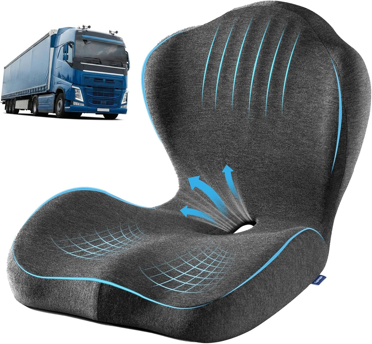 Seat Cushion for Car Truck Driver, Memory Foam Seat Cushion with Adjustable Strap,Ergonomic Lumbar/Back Support & Sciatica Relief for Long Drives, Orthopedic Cushion for Office Chair, Car, Semi Truck