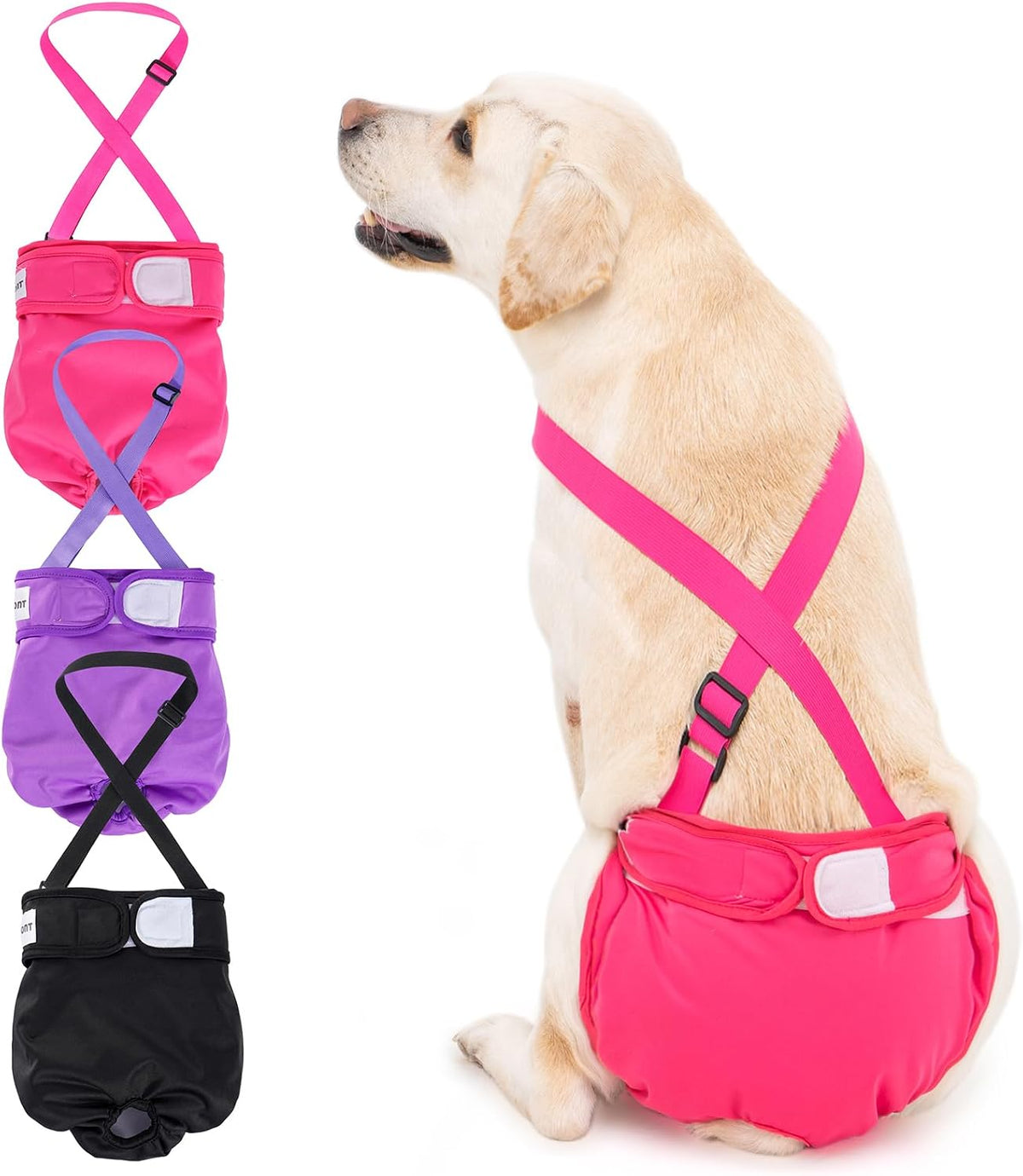 Avont 3 Pack Washable Female Dog Diaper with Suspender - L