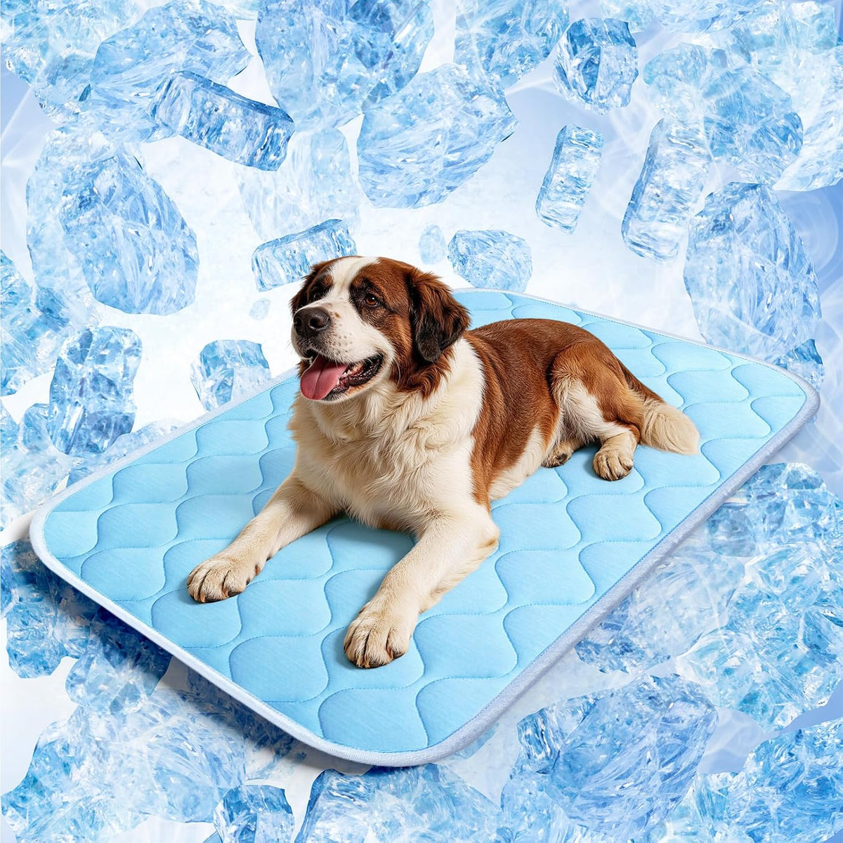 Cooling Mat for Dogs Extra Large 43" X 31", Cooling Pet Bed Outdoor & Indoor Use W Ice Silk Fabric, Summer Cool Pad for Dogs, Non-Slip Washable Pet Blanket for Crate Kennel Travel (Cryo Ice Blue)