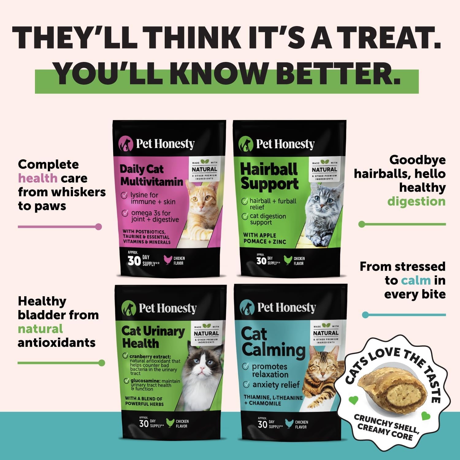 Cat Multivitamins + Immune Support Lysine Dual Texture Chew Supplement Bundle - Supports Overall Immune Health, Joints, Skin & Coat, and Cat Allergy Relief - Sneezing, Runny Nose