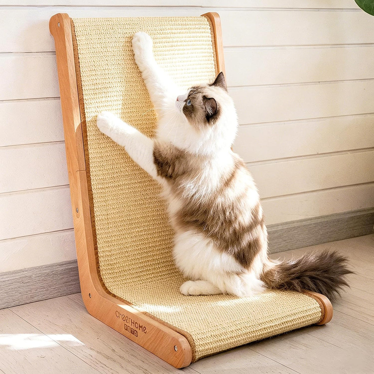 L-Shape Vertical Sisal Cat Scratcher, Solid Wooden(Large)