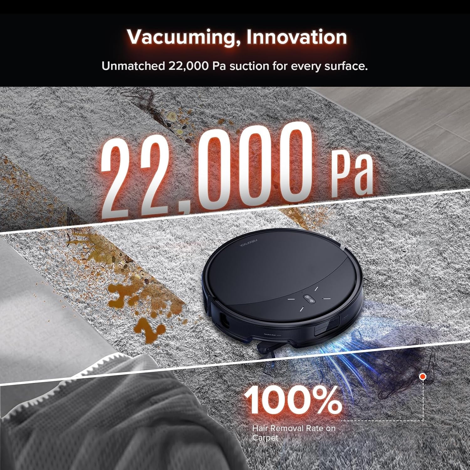 Roborock Saros 10R Robot Vacuum and Mop, 22,000 Pa Suction, Zero-Tangling, 3.14’’ Ultra Slim, Flexiarm Riser Technology for Carpet & Floor, Corner & Edge Cleaning, Self-Emptying, Hot Air Drying, Black