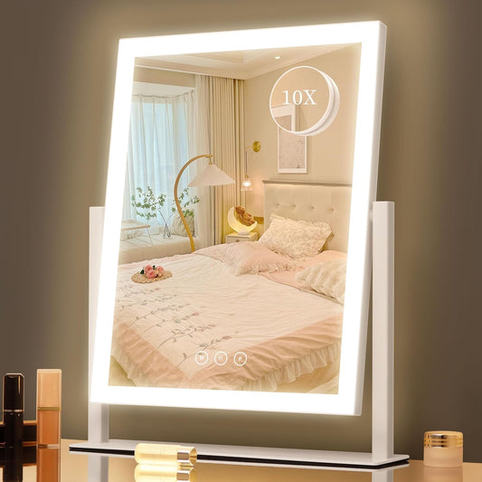 Lighted Vanity Mirror with Lights, Makeup Mirror with Light, 16.7"X 13.2",Three Color Lighting Modes and Dimmable Lighting, Smart Touch Control, 360°Rotation, for Vanity Desk Tabletop,Dressing Room