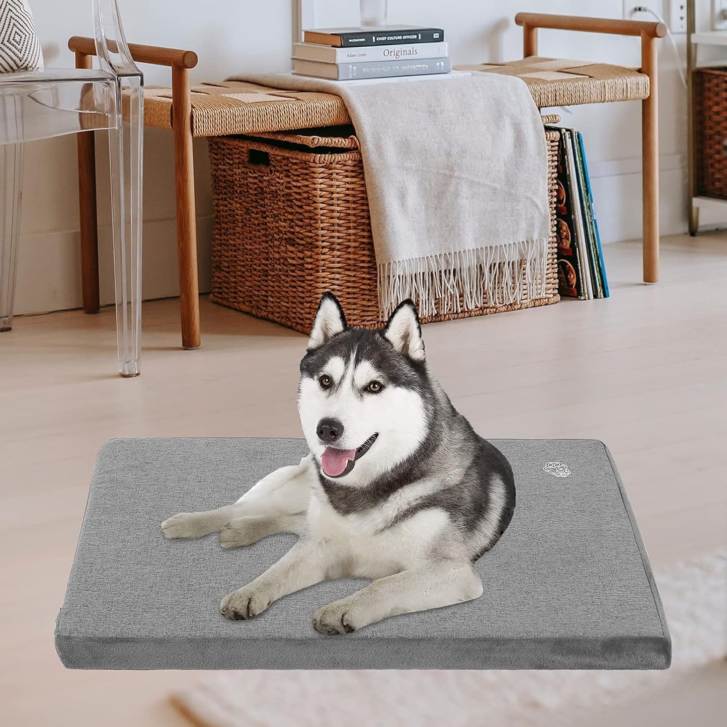 EMPSIGN Stylish Dog Bed Mat Dog Crate Pad Mattress Reversible (Cool & Warm), Water Proof Linings, Removable Machine Washable Cover, Firm Support Pet Crate Bed for Small to Xx-Large Dogs, Grey