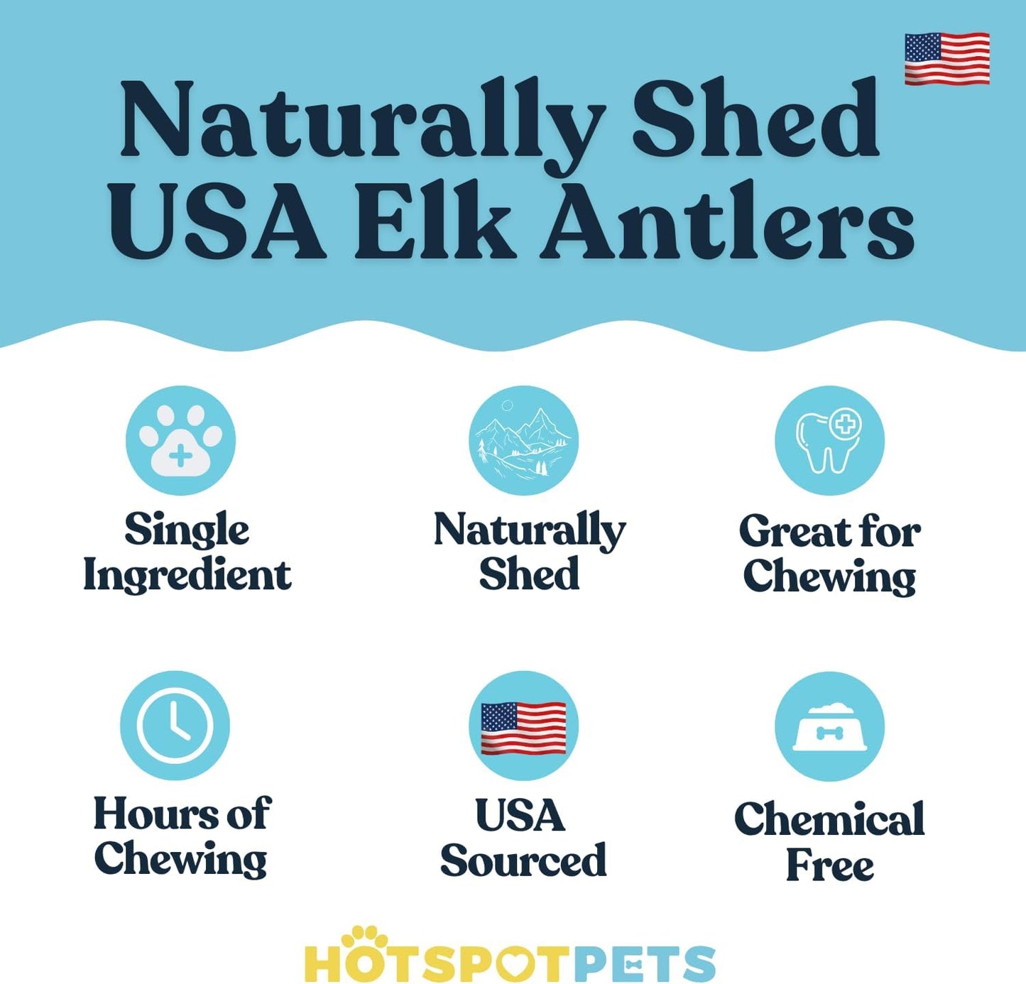 Hotspot Pets Premium Split Elk Antlers for Dogs - 7 Inch Large Dog Chews (2 Pack) Made in USA -Naturally Shed Antler Bone for Large Breed Chewers -Promotes Natural Dental Hygiene