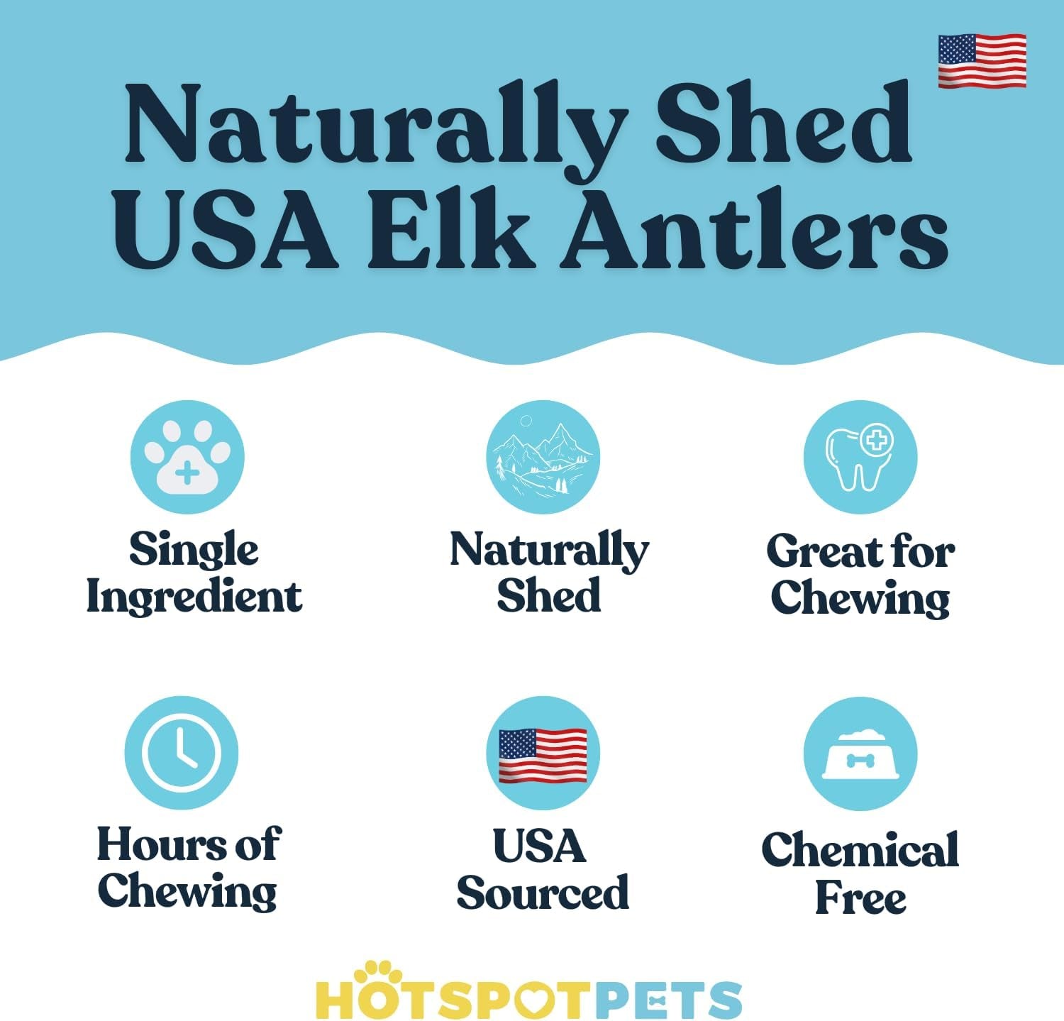 Hotspot Pets Premium Split Elk Antlers for Dogs - 7 Inch Large Dog Chews (2 Pack) Made in USA -Naturally Shed Antler Bone for Large Breed Chewers -Promotes Natural Dental Hygiene