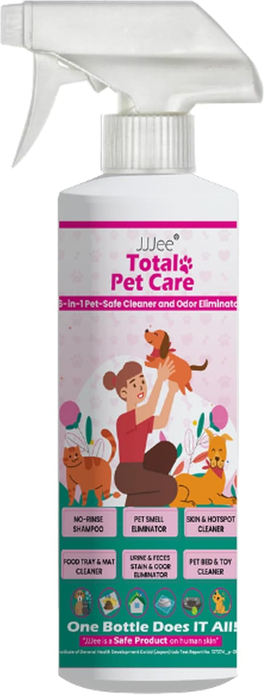 Jjjee® Waterless Shampoo for Dogs & Cats, 6-In-1 No-Rinse Pet Cleaner & Odor Eliminator for Paws, Coat, Eyes, Ears, Hot Spots & Home Surfaces, Alcohol-Free & Fragrance-Free, 16 Oz