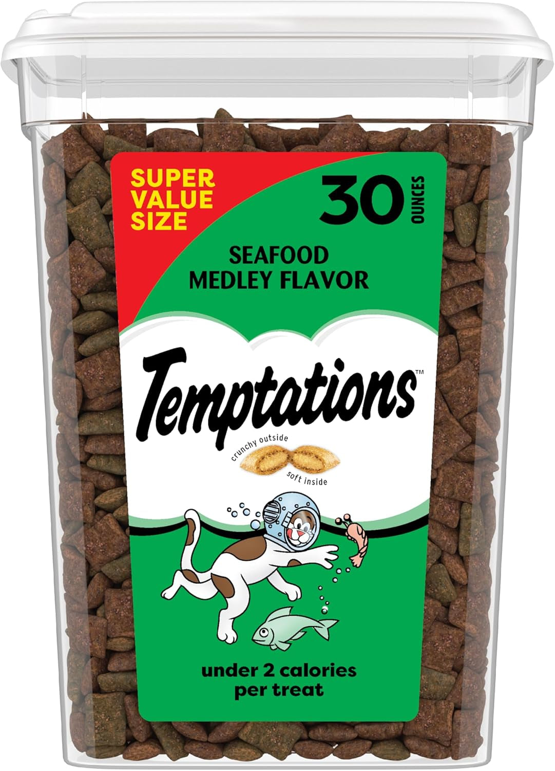 Temptations Cat Treats, Classic Crunchy and Soft Cat Treats, Seafood Medley Flavor, 30 Oz. Tub