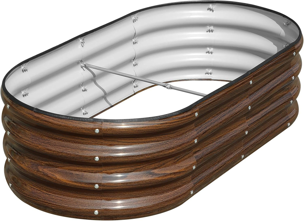 Snugniture 4X2X1Ft Galvanized Raised Garden Bed, Oval Metal Planter Box