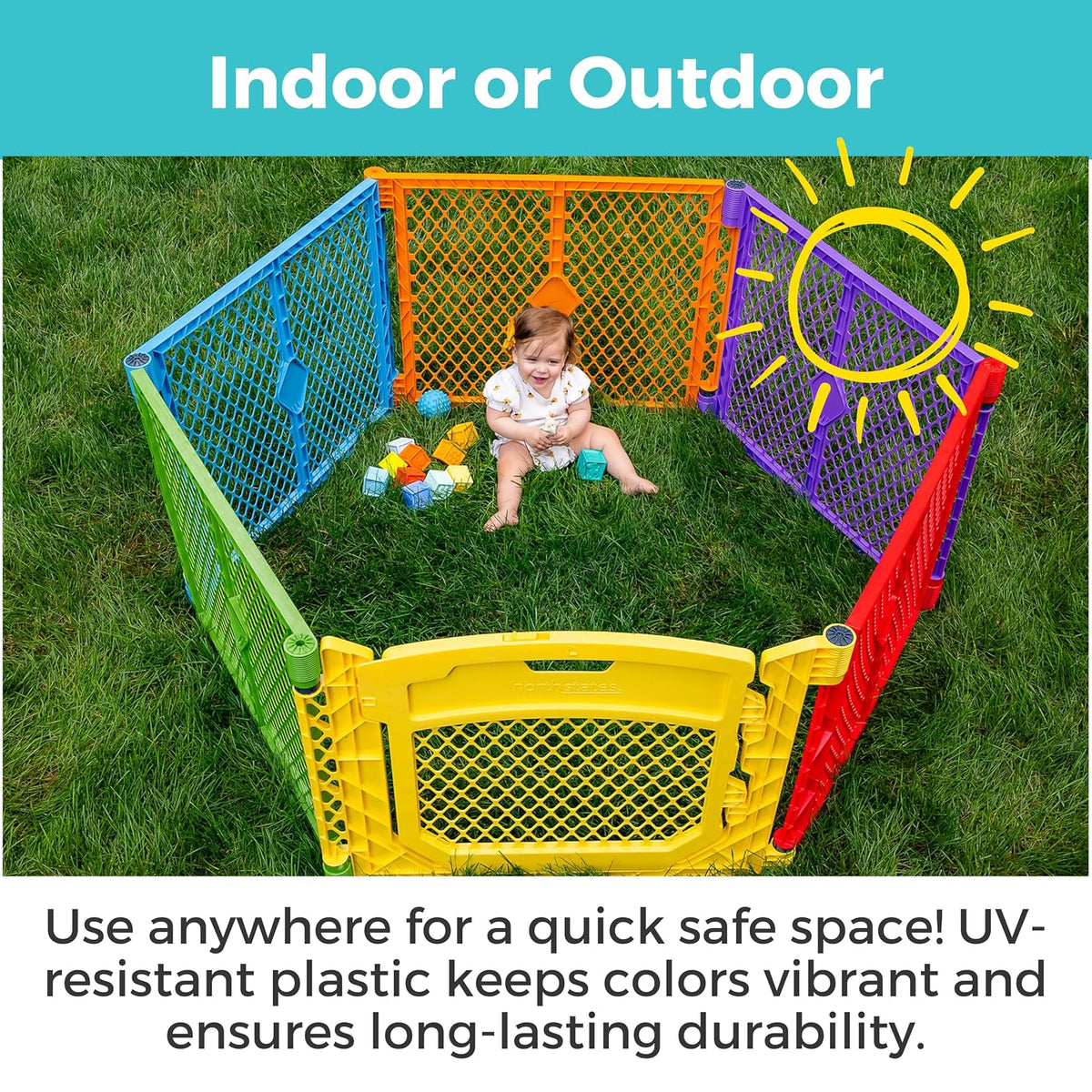 Toddleroo Superyard Ultimate: 6-Panel Baby Playard with Door; Colorplay