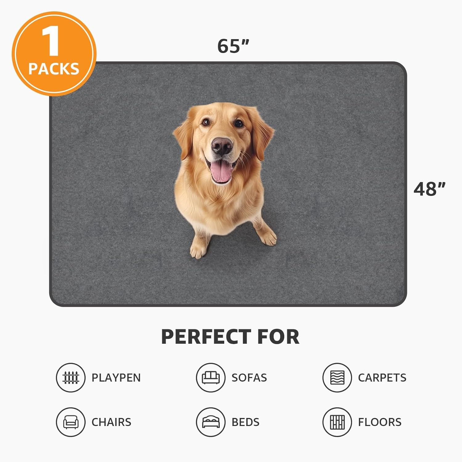 Dog Pee Pad Washable Extra Large, Instant Absorb Thicker Training Pads Non-Slip Pet Playpen Mat, Waterproof Reusable Floor Mat Ideal for Puppy Senior Dog Whelping Incontinence Housebreaking 65X48 Inch